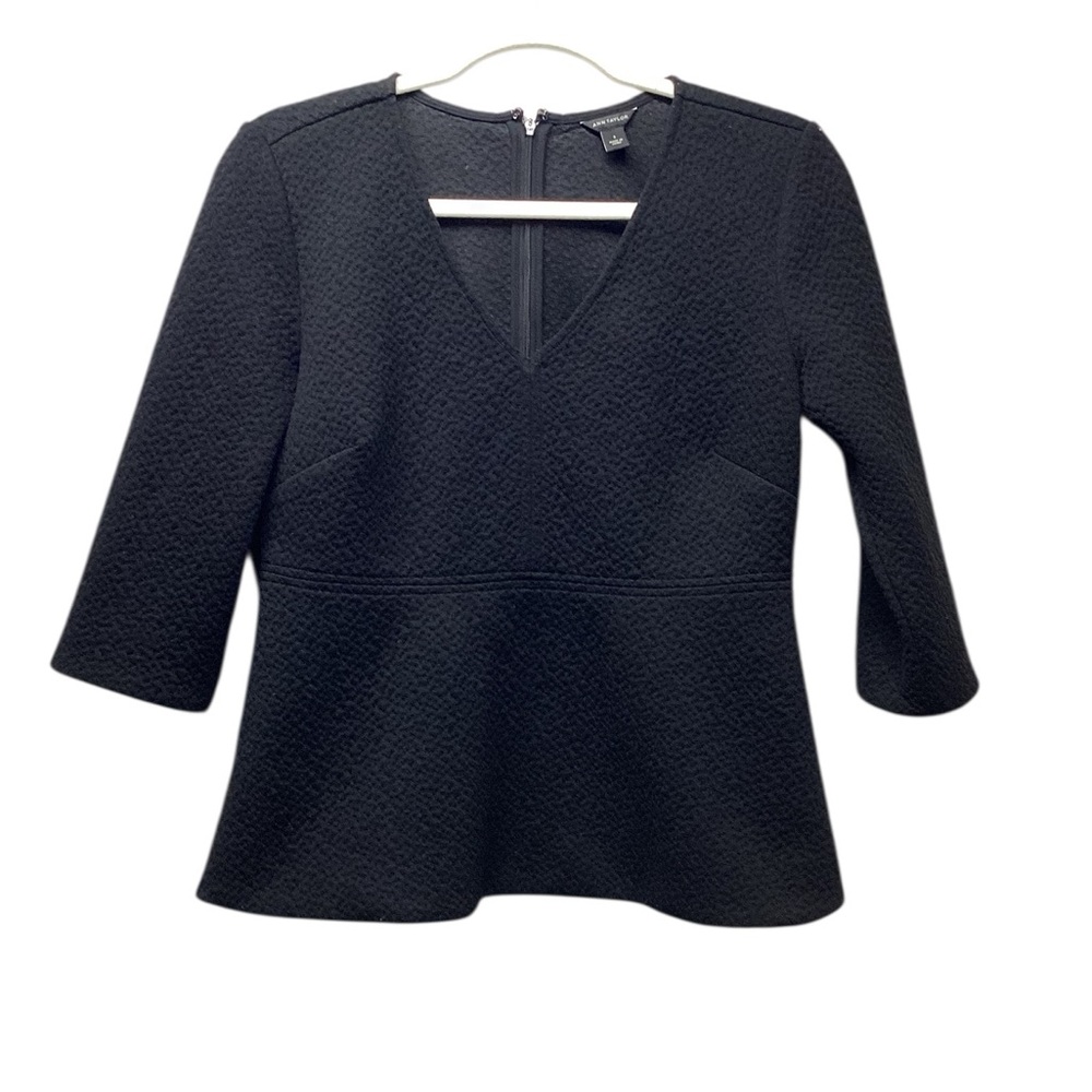 Ann Taylor textured peplum blouse Black Size Small